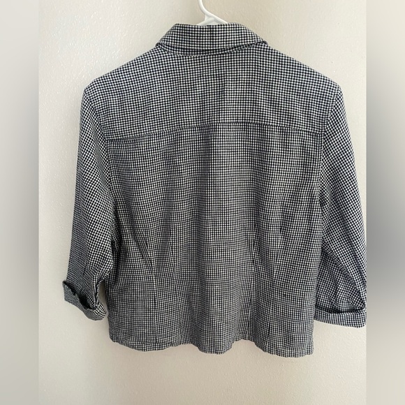 Talbots black and white gingham linen blend button-down collared shirt blouse S - Picture 6 of 6